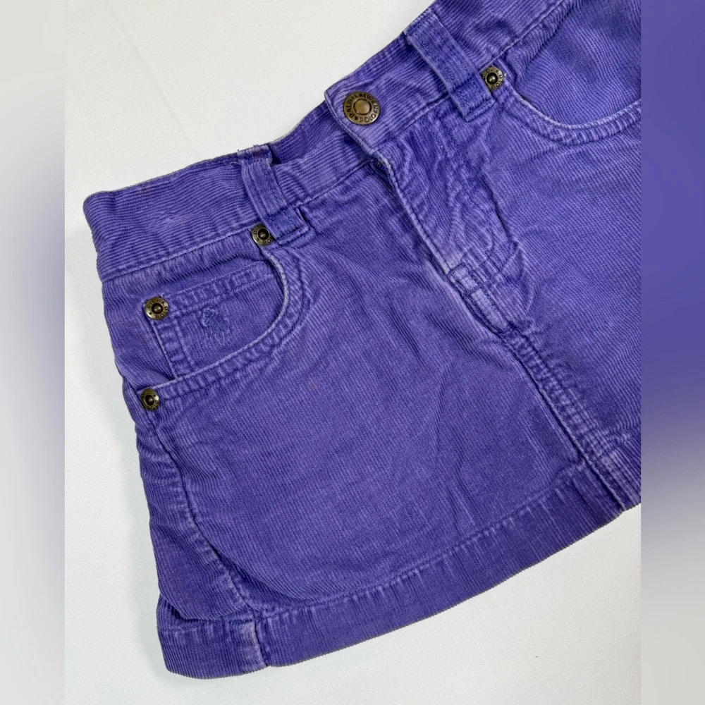RALPH LAUREN Girls Corduroy Mini Skort 4/4T‎ Purple Pleated Pony Logo Preppy Y2K